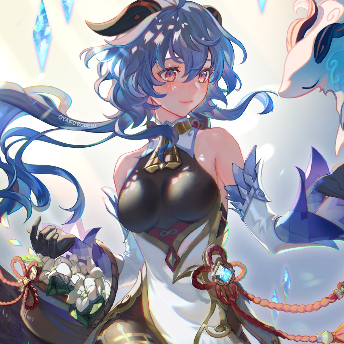 Oyakorodesu's tweet photo. Cropped ver~ hEHEHE I'd say this become one of my personal fav now 
Done on her borthday uyeyyyy 🥰💕
#Ganyu @genshinflowers https://t.co/H8XhlJxuuo