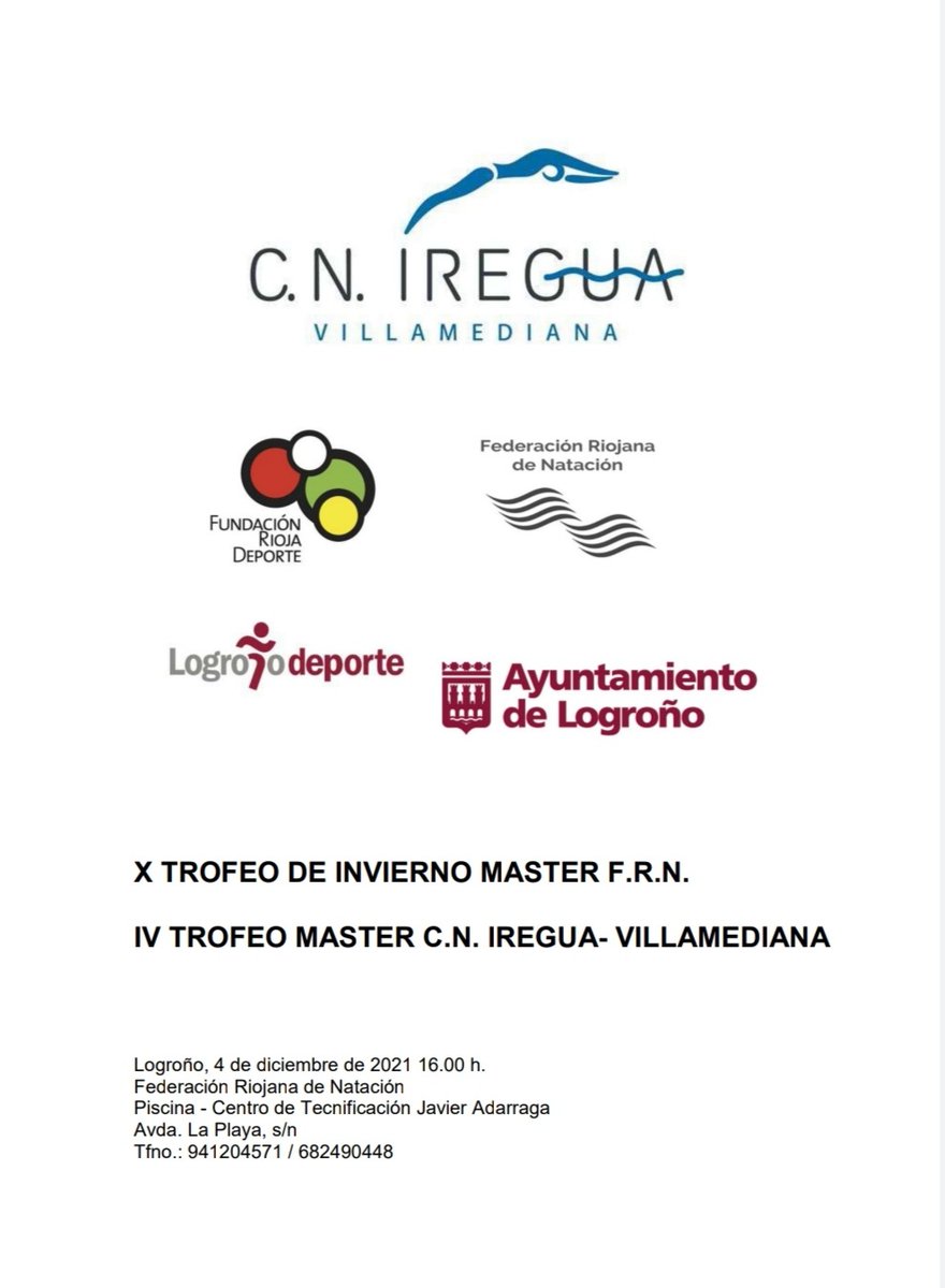 OlivarNatacion's tweet image. Dos nadadores #Master participarán este sabado en Logroño en el X Trofeo de Invierno Master F. R. N. y IV Trofeo C. N. Iregua-Villamediana.
🏊‍♀️ Iris Collado 
🏊‍♂️ Jose Luis Murillo
Mucha suerte chic@s!!
#SomosOlivar
#SuperMaster