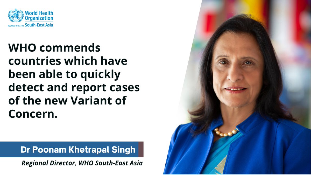 NewsMobileIndia's tweet photo. 🔲 #WHO South-East Asia
Regional Director, Dr Poonam Khetrapal Singh on #Omicron 

@WHOSEARO https://t.co/DTDIjq9WNy