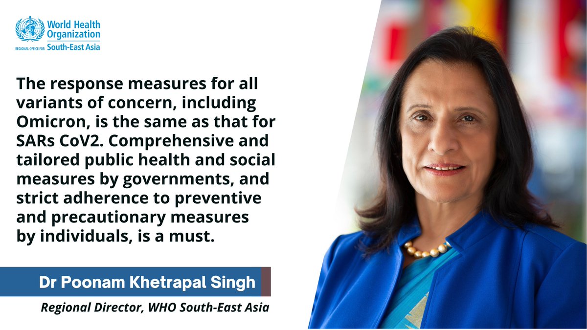 NewsMobileIndia's tweet photo. 🔲 #WHO South-East Asia
Regional Director, Dr Poonam Khetrapal Singh on #Omicron 

@WHOSEARO https://t.co/DTDIjq9WNy