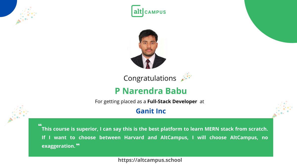 A powerplant engineer turned into a Full-Stack Developer!

Congratulations <a href="/narendrapalach1/">TechNomadX</a> for getting placed as a Full-Stack Developer at Ganit Inc 🎉🎉

All the best for your bright career!

#altcampus  #altcampusPlacements #Bootcamp