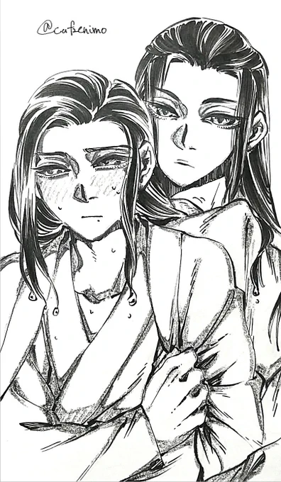 いい風呂の日描きたかったんだけど無理だったので、風呂上がりの知己妄想

魏嬰の御髪を丁寧に丁寧に拭く藍湛と、藍湛が自分を大切に大切に大切に扱うことにまったく慣れない魏嬰
#CQL #忘羨 