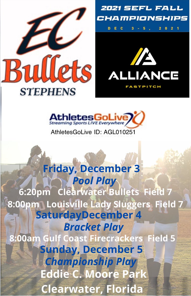 We are excited to compete in the <a href="/thealliancefp/">The Alliance Fastpitch</a> <a href="/LeagueFastpitch/">Southeastern Fastpitch League</a> Championship this weekend in Clearwater Fl. Our last tournament of the Fall and it’s going to be a good one! <a href="/EastCobbBullets/">EC Bullets Fastpitch</a> <a href="/ExtraInningSB/">EXTRA INNING SOFTBALL</a> @Los_Stuff <a href="/IHartFastpitch/">I❤️Fastpitch</a> <a href="/tagupSoftball/">tagup</a>