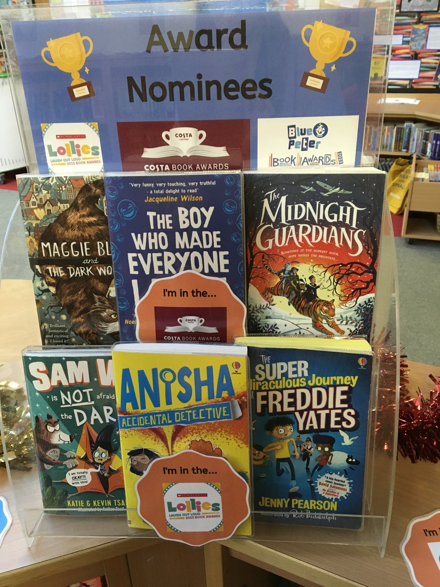 BollinLibrary's tweet photo. If Christmas books aren't your thing then we also have lots of award nominated books in the library from @CostaBookAwards @CILIPCKG @lolbookawards and #BluePeterBookAwards https://t.co/qsnAJIsWf1