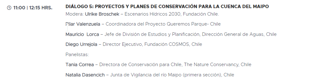 ehidricos2030's tweet photo. Hoy a las 11:00 hrs en #ExpoAguaSantiago @UliBroschek moderará el panel "Proyectos y planes de conservación para la cuenca" en la que participará @Pilarvd, @TaniaCorrea, Mauricio Lorca  y @NDasencich  👉https://t.co/OaIejkVdMd https://t.co/xV2SRloqkG