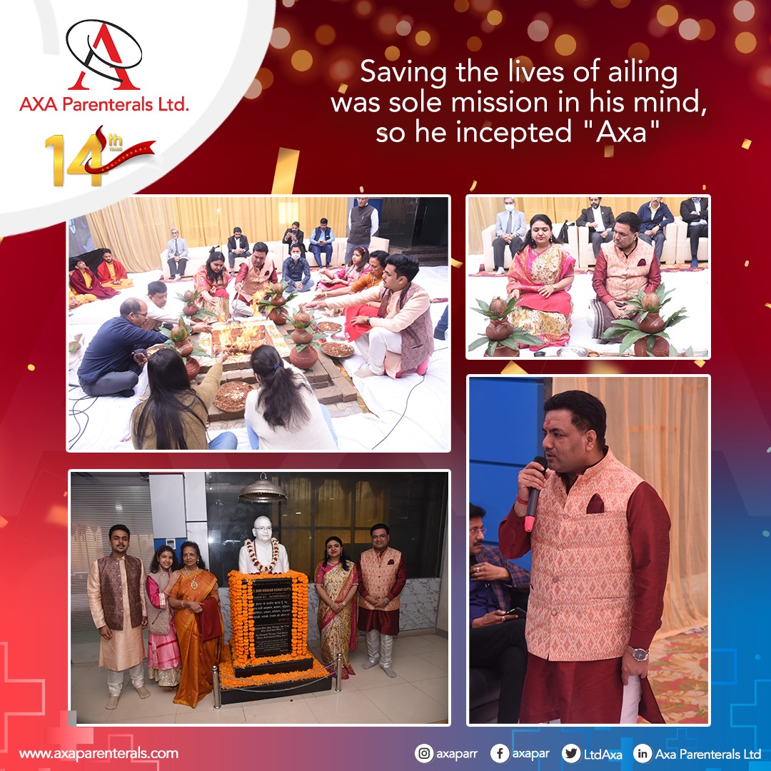 LtdAxa's tweet photo. What a blessed day!

Birthday of our Bade Sir (Late Shri Krishan Kumar Gupta) and Axa day - 2nd December. He incepted Axa 14 years back with a clear vision to serve the society, Saving life of ailing was the sole mission in his mind.

Ruchir Gupta
M.D. Axa Parenterals Ltd. https://t.co/fd6Zqa9I2a