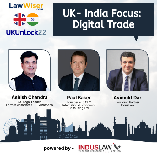 LawWiser's tweet photo. Stay tuned for this engaging discussion by LawWiser on #UKIndia Focus: #DigitalTrade’ powered by @IndusLaw 
The discussion focuses on developments in digital trade with emphasis on #datalocalization issues, India-UK Data Adequacy agreement and upcoming #FTAtalks. 
#UKUnlock22 https://t.co/2q3xt1SO39