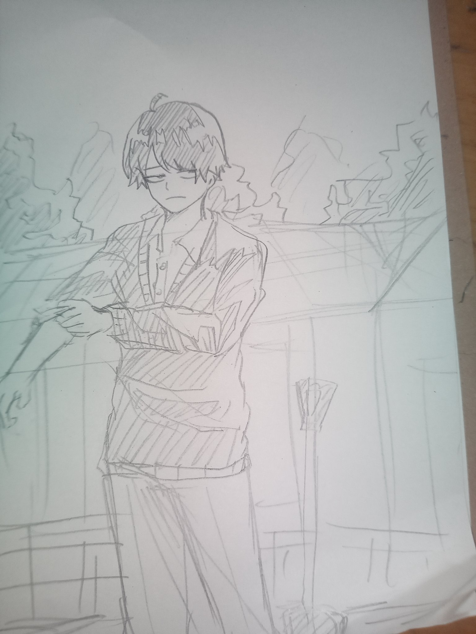 こまぽてち イラスト アナログ絵 オリジナルキャラクター イラスト練習中 落書き 原稿の合間に書いた落書きです 農作業をする男子高校生です T Co Wkqrzdfpuy Twitter