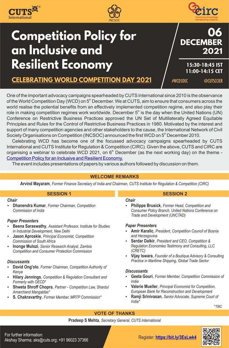 CUTS_CITEE's tweet photo. #RT @Psm_cuts: RT @CUTSCCIER: On 6th Dec. 2021, CUTS  and @CUTSInstitute  are organising a Webinar to celebrate #WCD5DEC. To Register:  https://t.co/3rPmvA7kCb 
#globaleconomy #WCD #publicpolicy #competitionlaw #CUTSCCIER #UNCTAD #OECD #CCI #UNO #INCSOC https://t.co/OC3LDY6hXT