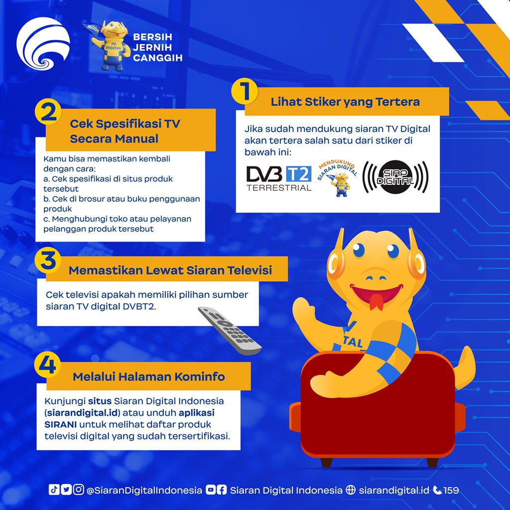 siarandigital's tweet photo. Sudah cek TV kamu? Atau baru berencana buat beli TV baru? Simak yuk #MODINFO berikut ☝🏼😁 supaya tahu kalau TV kamu sudah digital atau belum.
#DukungMigrasiTVDigital
Ingat ya 2 November 2022
#BERSIHgambarnya,
#JERNIHsuaranya, dan
#CANGGIHteknologinya https://t.co/XbpvDnKxDf