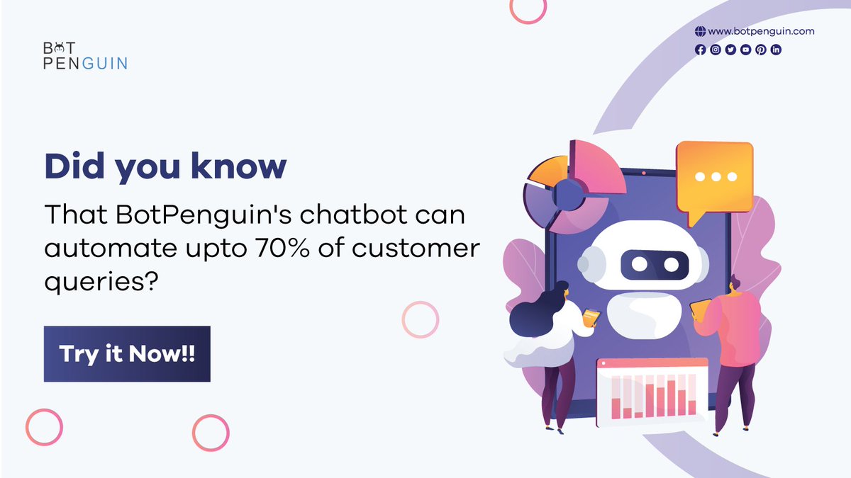 imbotpenguin's tweet photo. Did you know that BotPenguin's chatbot 🤖 can automate up to 70% of customer queries?
Try it Now!!
https://t.co/zKKUxsBkXy
#AIChatbots #BotPenguin #chatbot #BestChatbot #chatbotforbusiness https://t.co/dYxCw5locT