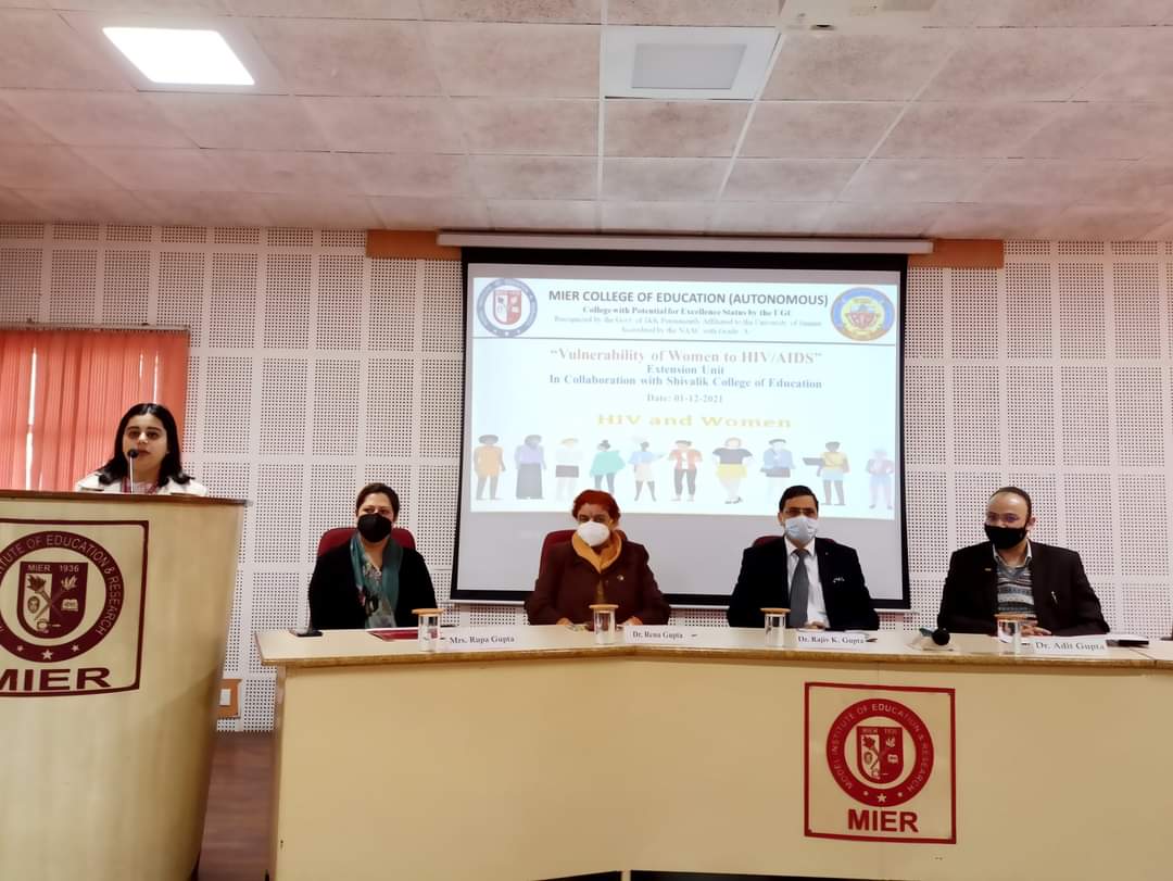 #WorldAidsDay2021 
#aidsawarenessday
To mark World AIDS Day, an inter college symposium on the theme “Vulnerability of Women to AIDS/HIV” was organized by the Extension Unit of MIER College of Education in collaboration with Shivalik College of Education.