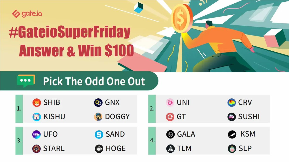 Gate's tweet photo. It's #GateioSuperFriday Time Again！
 
Answer the quiz correctly &amp; share a $100 airdrop
Duration: Dec 3 - Dec 6, 2021

Tasks:
Follow @gate_io 
RT &amp; Like   
      
Submit your answer: https://t.co/KbvlOBXTIN

Wish you a nice weekend.

#Gateio https://t.co/8BTStr6E3N