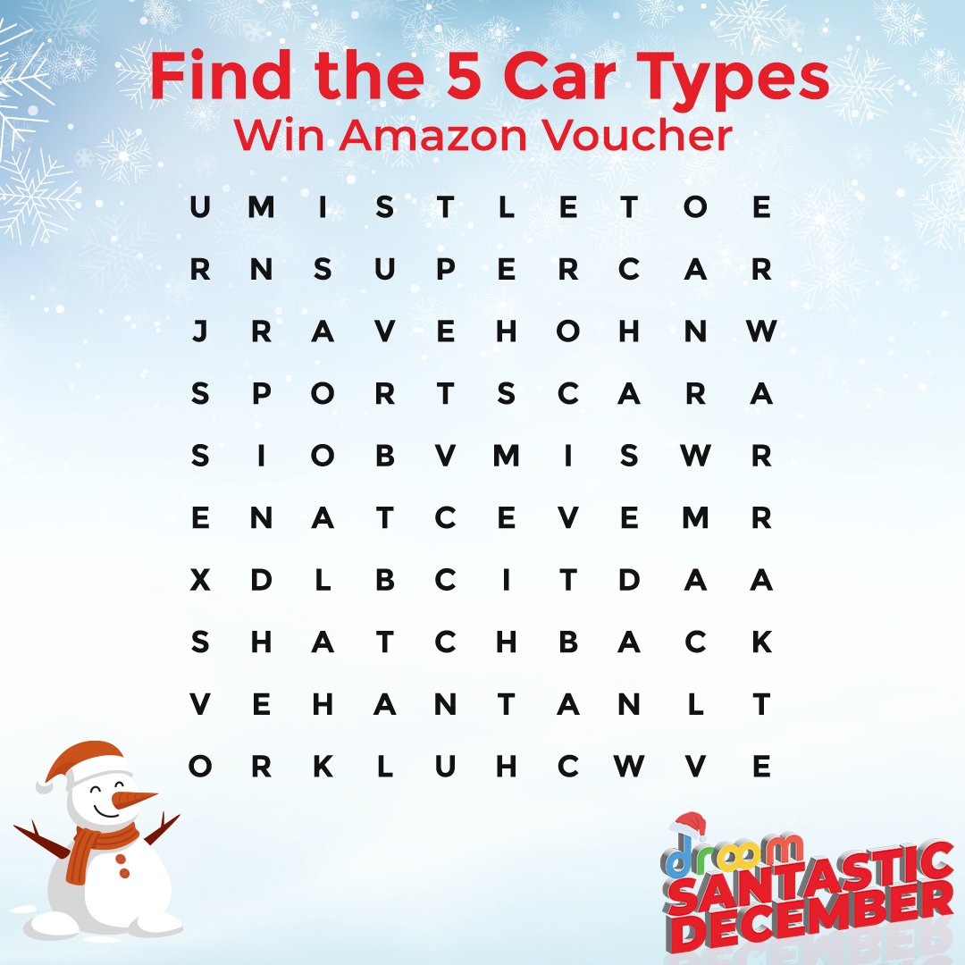 Keep your energy high! Here we go with the 3rd of the #contest🎄🎅
Find the words santastically to win #AmazonVoucher of Rs. 500.🎁
- Follow us on Twitter
- Comment using #DroomSantasticDecember
- Tag 5 friends
T&amp;C: bit.ly/3phARmg
#ContestAlert #giveaway #TwitterContest