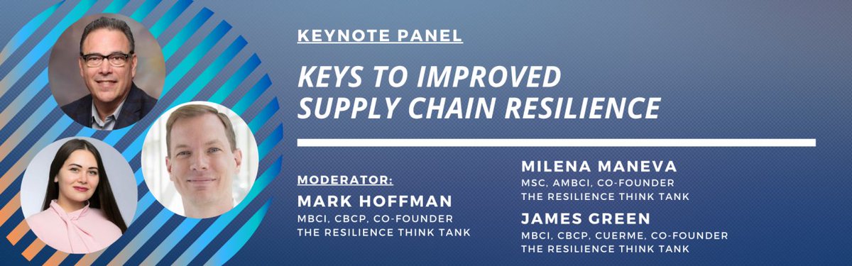 MilenaM_MM's tweet photo. @ResilienceTT are speaking at @ContinuityRT CRTDemCon Conference "Keys to Improved #SupplyChainResilience". Looking forward to our Keynote Panel Discussion on Dec 2nd, 2021 with @TheJamesGreen &amp; @mhoffman_cbcp 

Registration Link: https://t.co/MRo7RrTiIx

#ResilienceThinkTank https://t.co/uriVFIZYrl