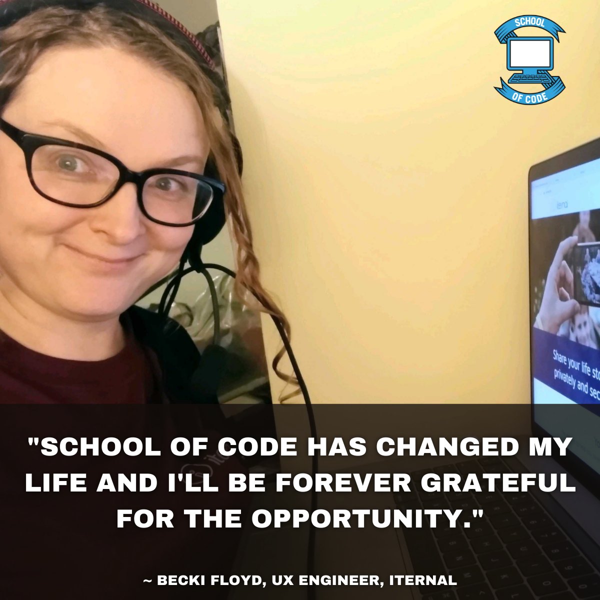 theSchoolOfCode's tweet photo. BIGGEST congrats to Bootcamp 6.0 graduate Becki Floyd on starting her brand new job in #tech yesterday!🎉
"After many years of working at Citizens Advice, I'm so excited to be starting a new job in tech with @Iternal_life as a UX Engineer.😊

#schoolofcode ❤️ https://t.co/Ze2fY3MGCN