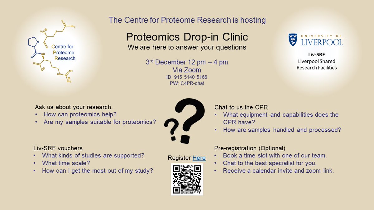 c4pr_liv's tweet photo. A reminder come and chat with us tomorrow about proteomics we would love to hear from you. Discover the wonderful people and facility, and how we can help you and your research. Either book a slot or drop in! Looking forward to seeing you tomorrow.  @livuniLivSRF  #Proteomics https://t.co/pchJgDJFRh