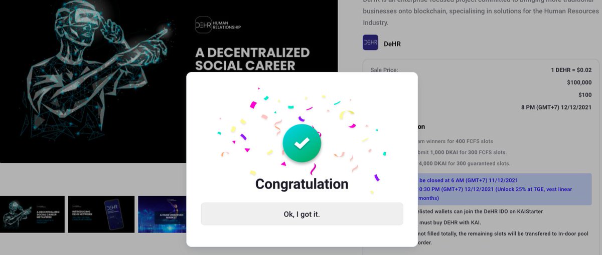 Woo Hoo
Another GEM 💎 on the <a href="/KardiaChain/">Master Of RGS</a> ECOSYSTEM $DEHR <a href="/DehrOfficial/">DeHR Official</a> 

Just reserved my allocation through the #KAIMOND program!

Les go!