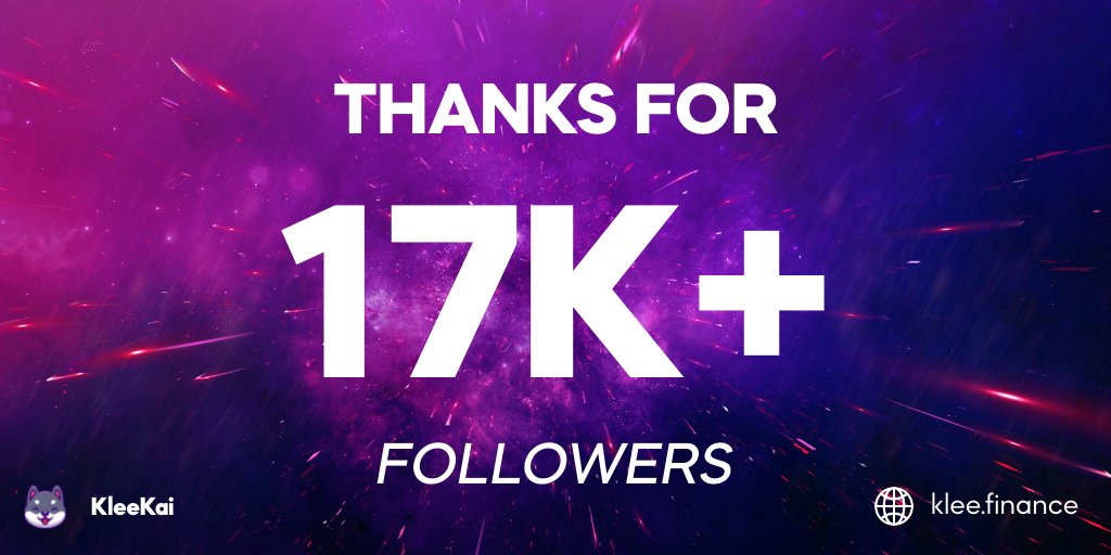And we are already 17,000+ Twitter followers strong!

We will be giving away 200B $KLEE tokens to two lucky winners! 🎁

To participate:
- Follow our Twitter
- Like and retweet this post
- Tag 2 friends in the comments below
- Join the #KleeArmy by putting 💜 after your username