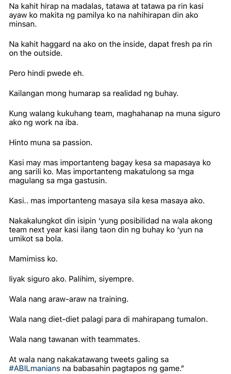 theywritetoo's tweet photo. “Sa mga tulad ko na hindi Ara Galang level ang galing, tuwing magtatapos ang taon, kabang-kaba kami kaka-isip kung next year ba may team pa kami.”

@JudithAbil talks about the uncertainties of being a contractual player for an ‘average’ player like her. #theywritetoo

Part 2/3! https://t.co/5kGDY7ePBU