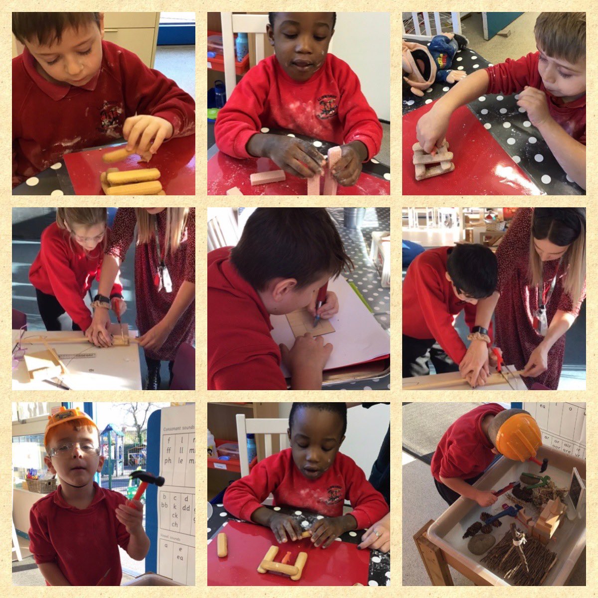 #ClassLC busy building today. Saws, scissors and craft knives ready as they chose wood & fabric, and even biscuit fingers too! #ambitiousandcapablelearners