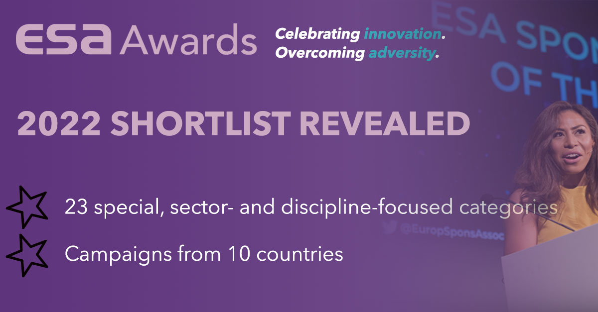 The shortlist for the prestigious #ESAawards has now been announced. Congratulations to all those shortlisted – can’t wait for next year’s ceremony! #sponsorship