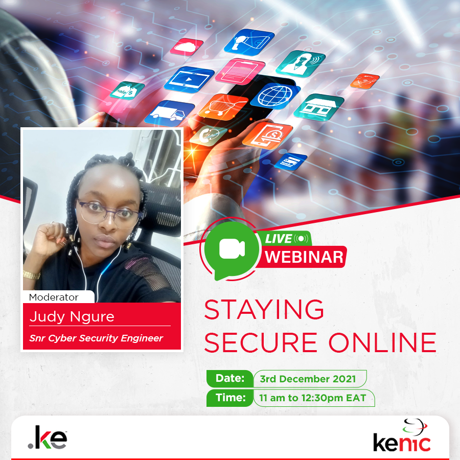 KenicTLD's tweet photo. Judy Ngure, a Senior Cyber Security Engineer, will be moderating our live webinar on Staying Secure Online. 

Catch this insightful discussion tomorrow, from 11 am, by registering on: https://t.co/Veyf5kMyR3

#KeNICTalks #DotKE #domainnames #domains #CyberSecurityMatters https://t.co/3nORu6pmtV