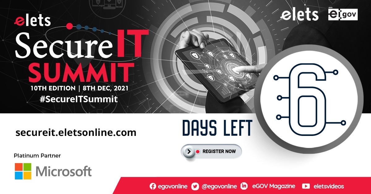 egovonline's tweet photo. Only 6 Days to Go!
Join 10th Elets #SecureITSummit 2021 on Dec 8 and witness insightful deliberations from eminent policymakers & industry leaders on #cybersecurity in the #postcovid era.
For more details: https://t.co/b924EYafDl
To register: https://t.co/Gg1neM1EeE https://t.co/MGfWbMjvbW