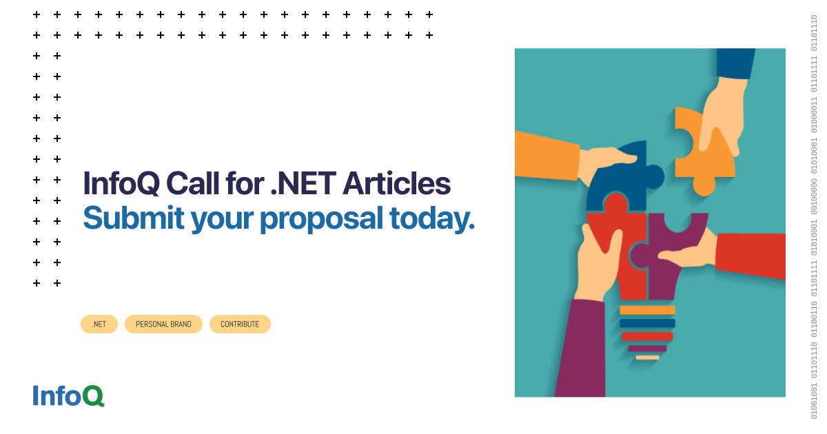 InfoQ's tweet image. We think that the story is best told developer to developer and team lead to team lead. Share your knowledge in a long-form article and reach a worldwide audience of software developers. Submit your proposal: bit.ly/3zhyWBS
#dotNet5 #netcore3 #MLdotnet #diversityintech