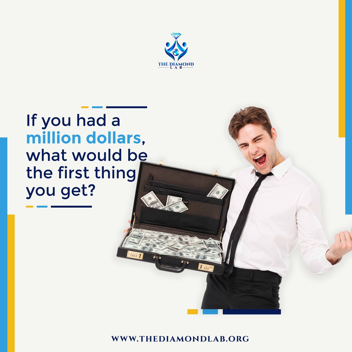 thediamondlab's tweet photo. You just won 1million dollars. What would be the first thing you get?
#thediamondlab #billionairemindset #millionairemindset #saturdaythoughts #entrepreneur #entrepreneurship #trends https://t.co/o0kFV5z2Ln