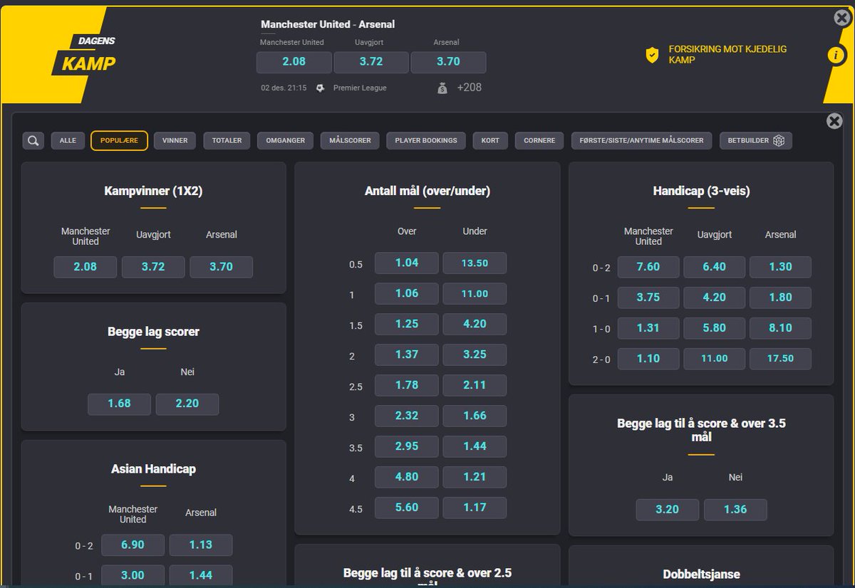 ⚽️Konkurranse⚽️
Dagens kamp er storkampen #ManUtd -#Arsenal
#Oddsbonus til alle som klarer full pot her.

1⃣🔁
2⃣ Sluttresultat ⚽️-⚽️
3⃣ Antall cornere 🚩

#2pl #sjekkoddsen