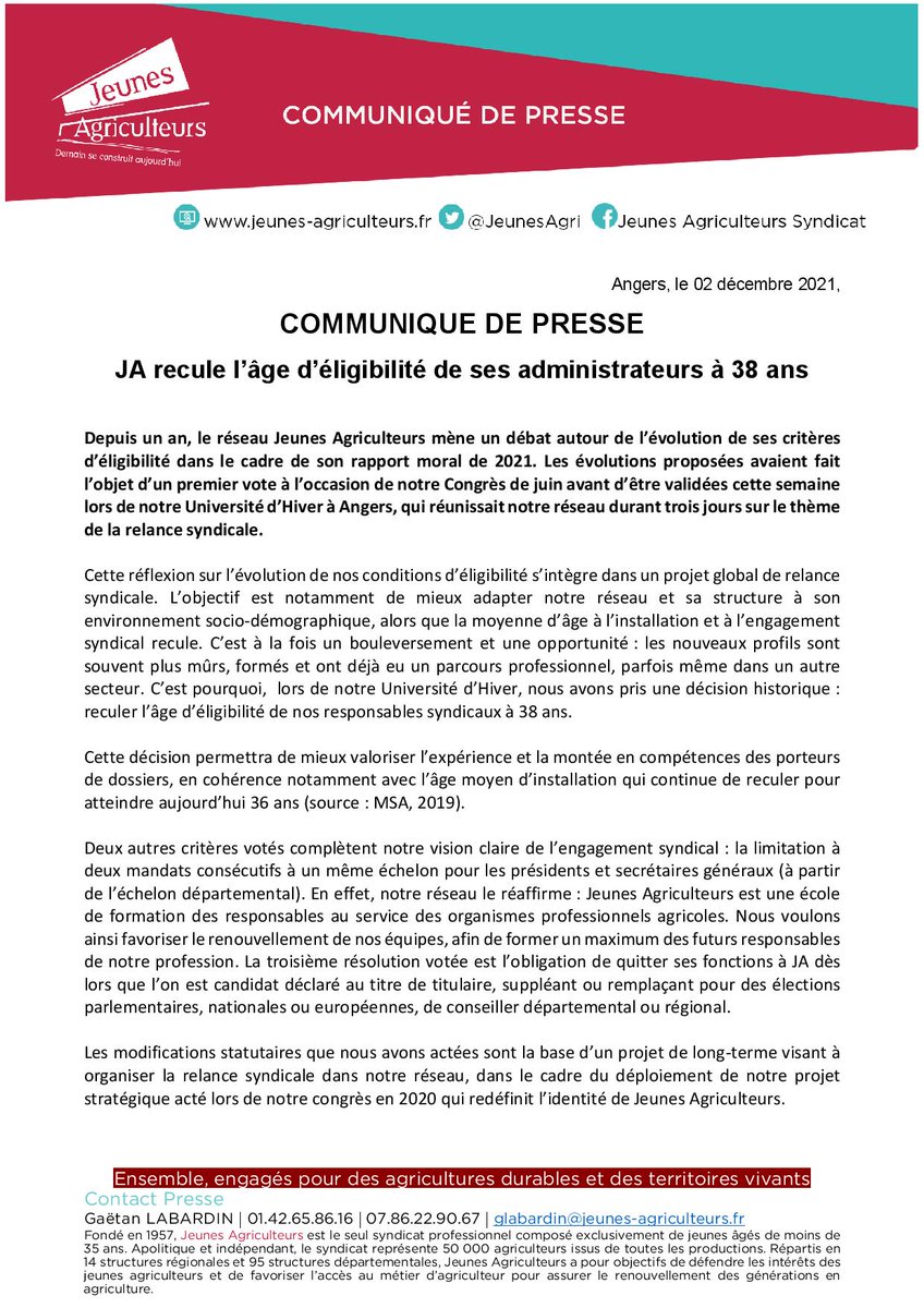 [#CP] JA recule l’âge d’éligibilité de ses administrateurs à 38 ans
Découvrez notre CP ici 👇
bit.ly/3d9pIOJ