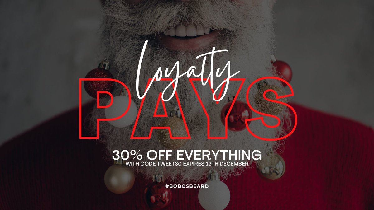 Black Friday may be over but loyalty pays!

Our followers get 30% off everything, plenty of time to treat yourself or someone else this Christmas.💥

Just add code 'TWEET30' to checkout - expires 12th December.🙌

Shop 👉 buff.ly/3lpKxKa

#BeardGang #bobosbeard #bearded