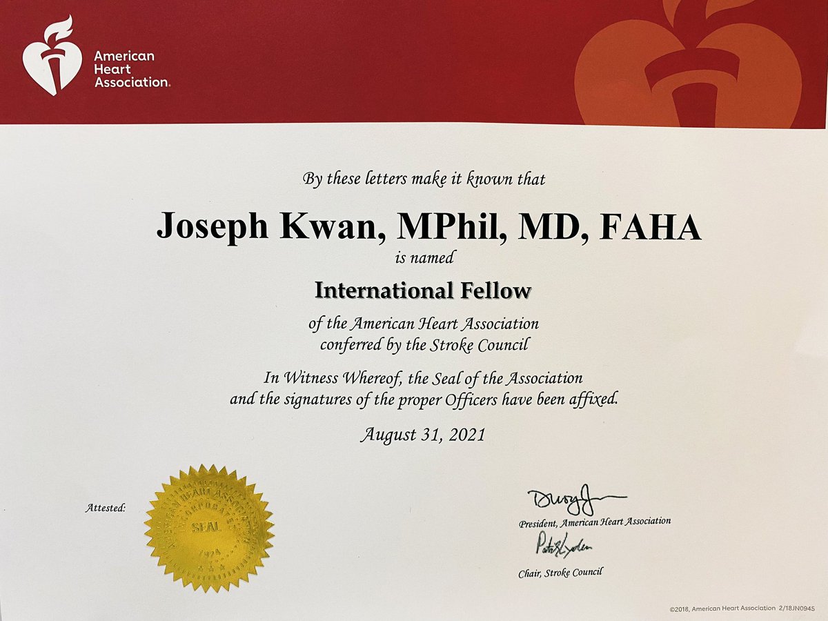 Very proud to be an elected International #FAHA conferred by the Stroke Council @AHAScience @StrokeAHA_ASA @AHAMeetings @StrokeImperial