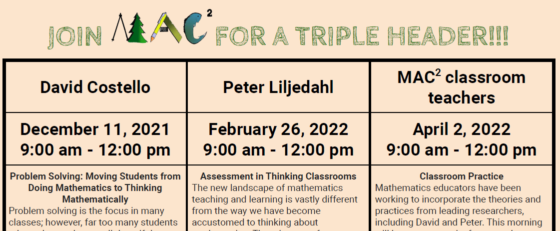 This great PD is coming up soon. Don't miss this amazing opportunity to learn with 
<a href="/MAC2OAME/">MAC2</a> Presentations by <a href="/pgliljedahl/">Peter Liljedahl</a> <a href="/dr_costello/">Dr David Costello</a>  Register here for the MAC2 Triple Header oame.on.ca/mcis/index.php… <a href="/SCDSBProgram/">SCDSB Student Achievement</a> <a href="/SCDSB_Schools/">Simcoe County District School Board</a> <a href="/TLDSB/">TLDSB</a> <a href="/tldsbmath/">TLDSB Math</a> <a href="/SMCDSB/">Simcoe Muskoka Catholic District School Board</a> #onted <a href="/OAMEcounts/">OAME/AOEM</a>