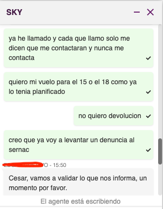 ismadot's tweet photo. @SKYAirline_CL eso no solución de nada solo se hace tiempo para que me canse acceda a cualquier "solución" estupida que me den por mero agotamiento, donde esta la protección al consumidor? @SERNAC https://t.co/joM8ouI5Yu