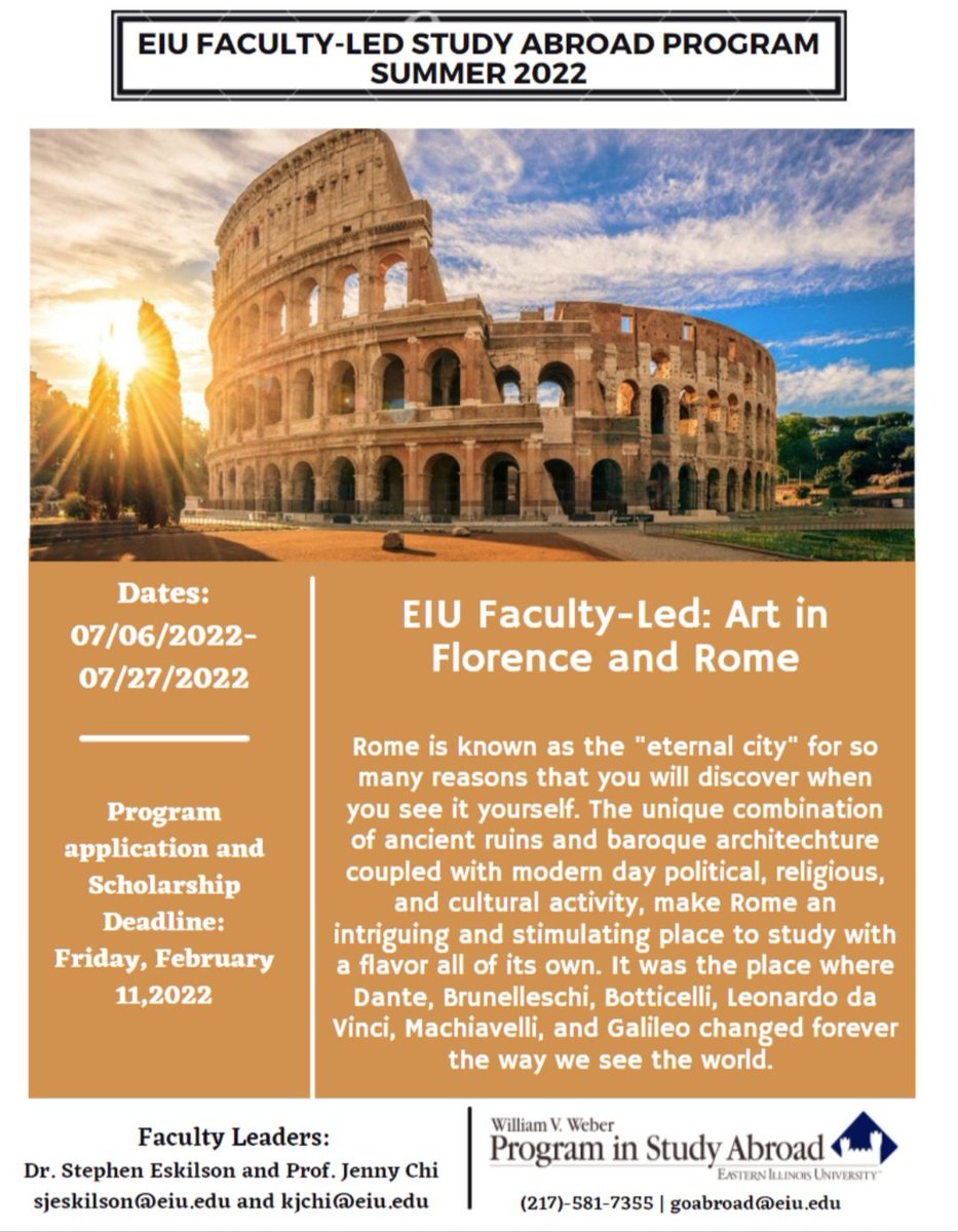 This week's #FacultyLedProgramHighlight is Art in Florence and Rome with Dr. Eskilson and Professor Jenny Chi! If you are interested in learning about famous artists like  Michaelangelo, this is the program for you! https://t.co/zvfk6Pp1hJ