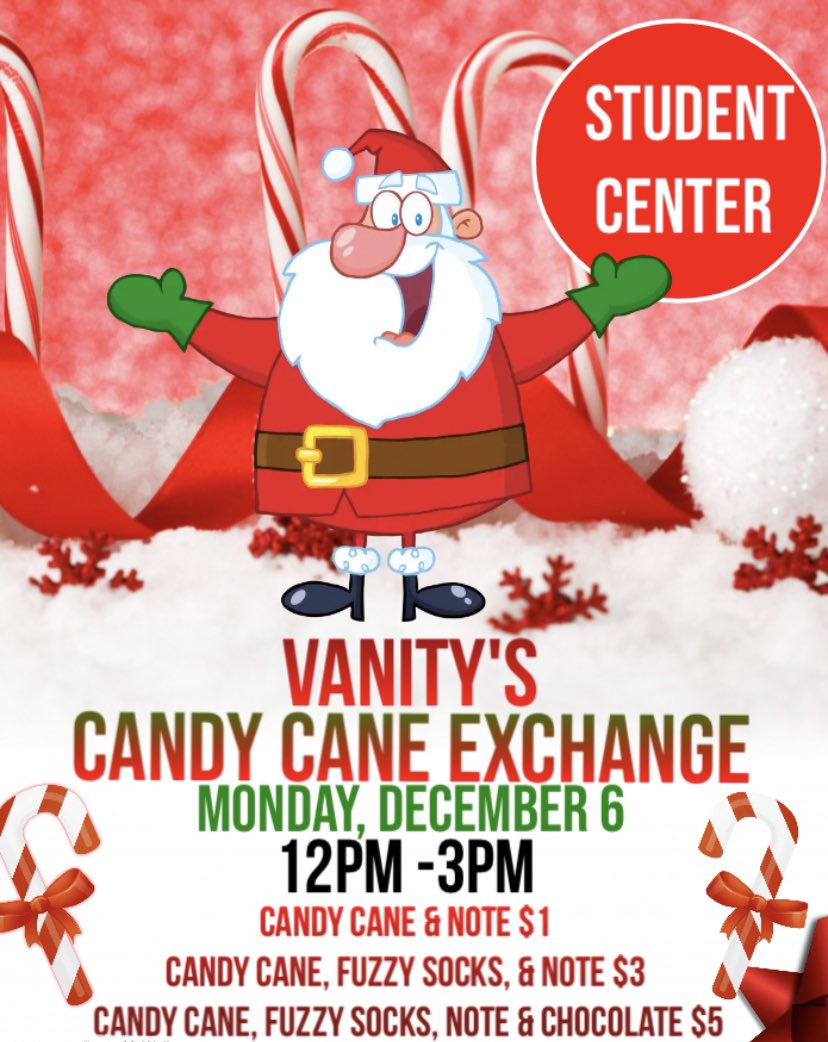 VFFM_SIUC_'s tweet photo. On December 6th from 12-3pm in the Student Center near subway, 
Join Vanity For The CANDY CANE EXCHANGE ! 🤶🌲 https://t.co/blWUKSzxGO