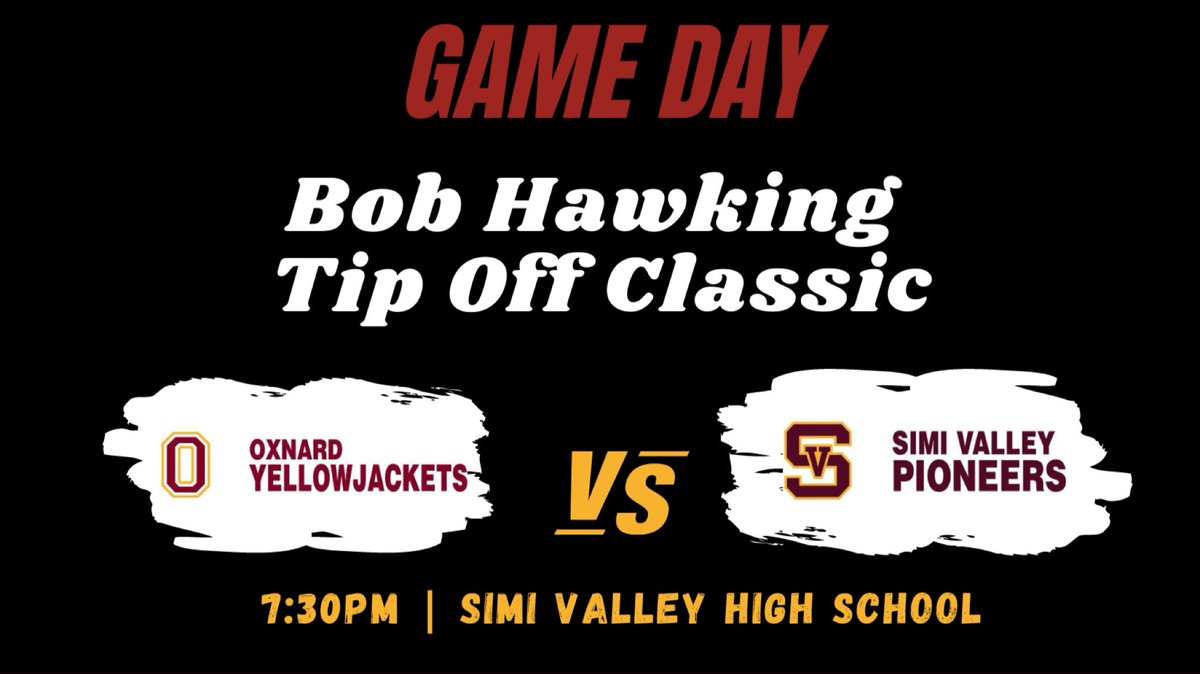 🏀Game Day🏀

Bob Hawking Tip Off Classic 

Oxnard Boys Basketball
<a href="/OxnardBBall/">Oxnard HS Basketball</a> 
🆚
Simi Valley
<a href="/svhspioneers/">Simi Valley HS | Athletics Dept.</a> 

⏰7:30PM
📍Simi Valley HS  

<a href="/RichardUrias/">Asst. Supt. Business Services - Oxnard Union</a> <a href="/OxnardHSASB/">Oxnard High's ASB</a> <a href="/ohs_jackets/">Oxnard High School</a> <a href="/vcspreps/">VCS Preps</a> <a href="/TheAcornSports/">Acorn Sports</a>  <a href="/latsondheimer/">eric sondheimer</a> <a href="/Tarek_Fattal/">Tarek Fattal</a> <a href="/pollonpreps/">Jack Pollon</a> <a href="/VCBCAssoc/">VCBCA</a>