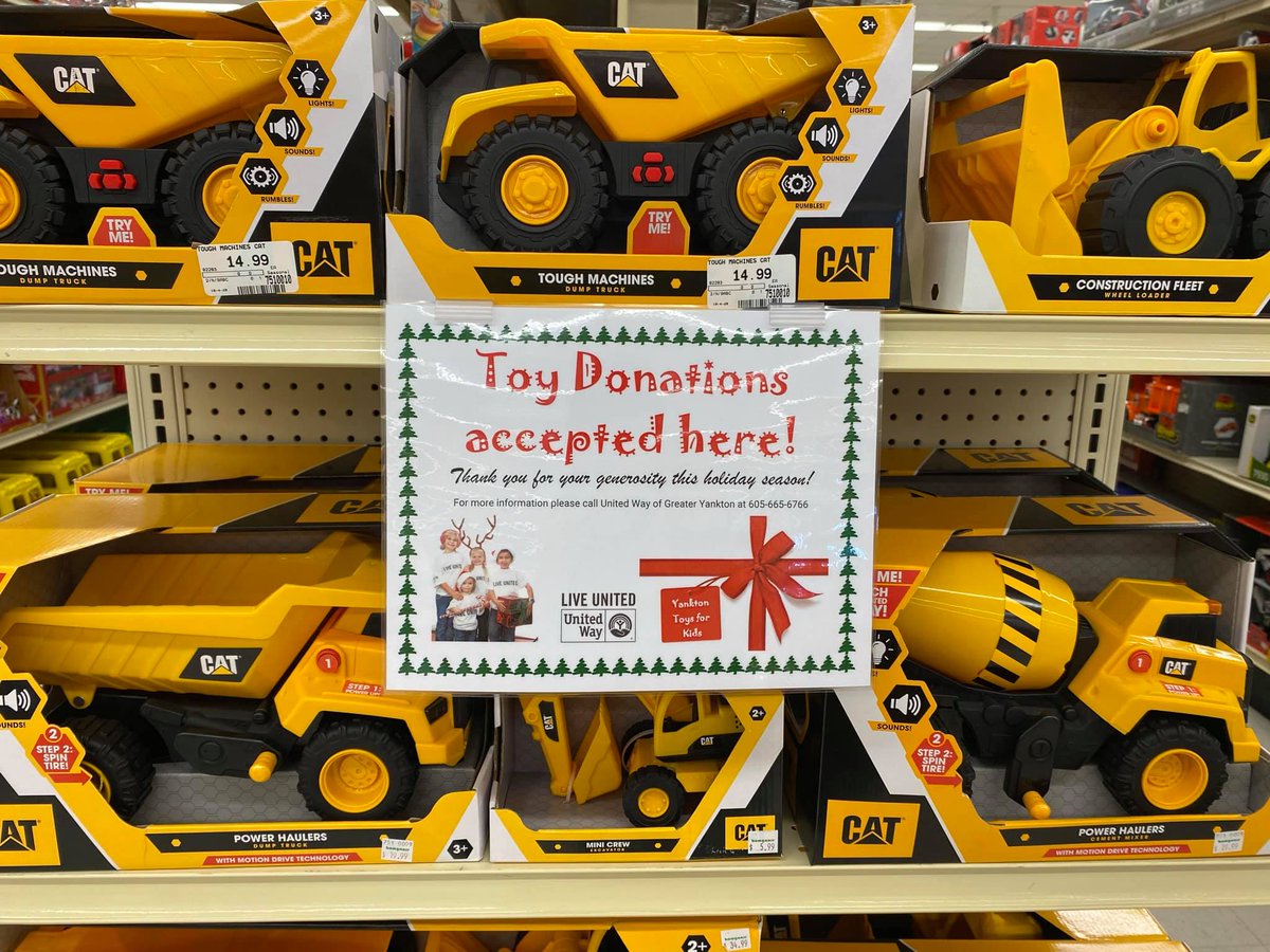 UWYankton's tweet photo. ❤💚Help brighten the holiday season for local children through UW's Yankton Toys for Kids program! 
Donations of new, unwrapped toys are now being accepted through Dec 17 at the following local retail stores: Yankton Rexall, Bomgaars, Dunhams, Walmart, Ace Hardware &amp; Menards https://t.co/VijeQntwKu