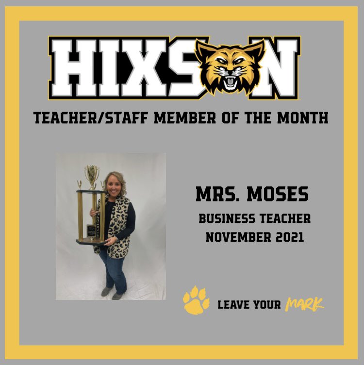 hxhsprincipal's tweet photo. Our teacher of the month is Mrs. Moses! Congratulations!! 🐾 https://t.co/5IyhlwmL2s