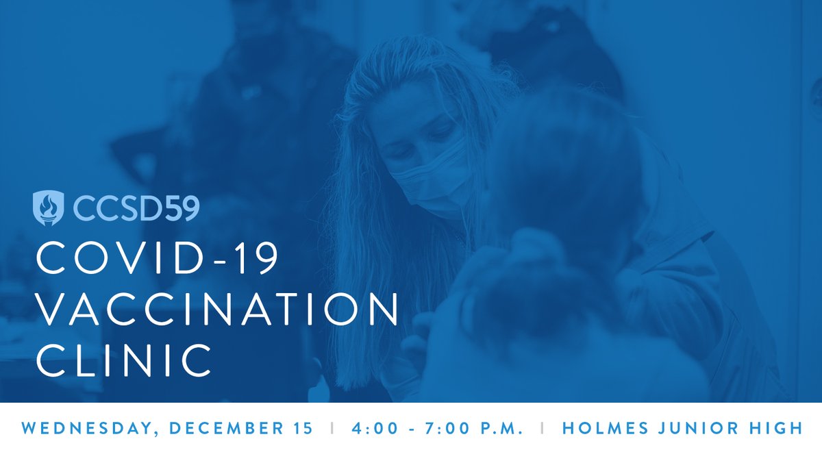 Holmes Junior High will host another COVID-19 vaccination clinic on Wednesday, December 15 from 4:00-7:00 p.m. The Pfizer vaccine will be available for everyone ages 5 and up. 

For more information and to reserve an appointment, visit: bit.ly/3EdFNyF