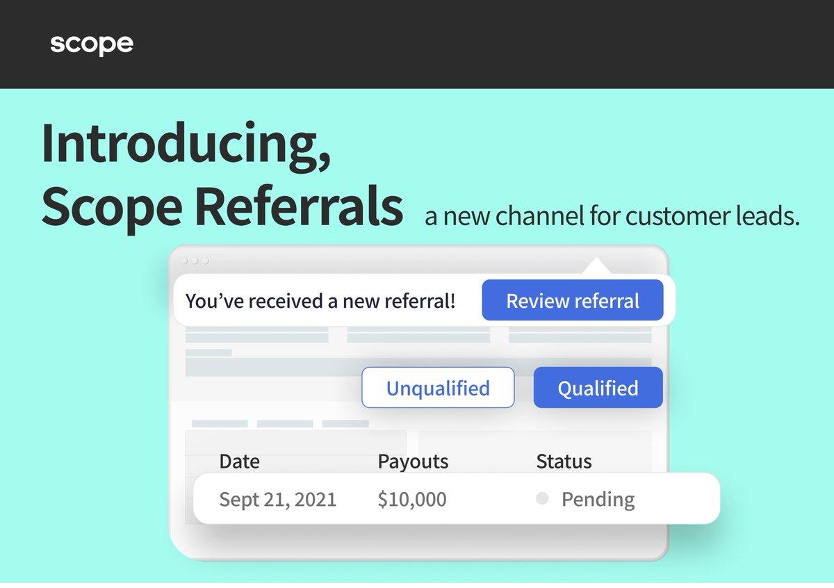 Scope_inc's tweet photo. Introducing, Scope Referrals: a new channel for customer leads

Learn more -> https://t.co/5CEFsUFboy https://t.co/COVmWO7HDo