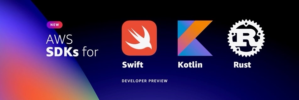 AWS SDKs for #Swift, #Kotlin, and #Rust are now available in developer preview, check them out and let us know what you think 🚀🚀

Swift: go.aws/3G6Xxwb 

Kotlin: go.aws/31kvTNv 

Rust: go.aws/31n5nTI