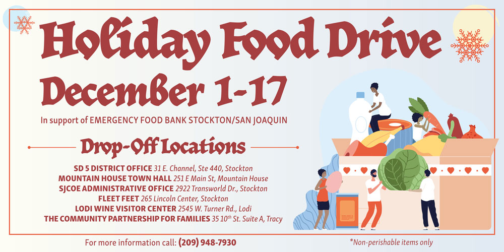 For so many of us, the holiday season is a time of joy and giving. For our food insecure neighbors, however, the holidays can create additional stress. Please join me in providing some relief to families in need by donating non-perishable food items at any of our donation sites.