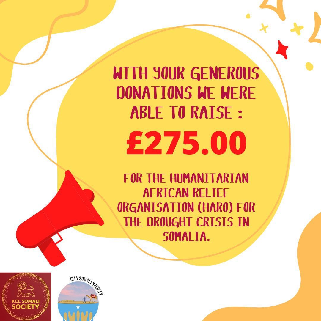 On behalf of KCL, thank you to everyone that came to our debate night❤️, ٱلْحَمْدُ لِلَّٰهِ we have raise a great amount of £275 that will go towards helping our family and friends in Somalia that have been affected by the droughts. May Allah rewards those of you who donated. 🇸🇴