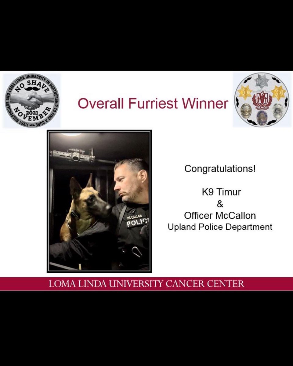 K9Timur's tweet photo. What!!!! Thank you to all that supported Loma Linda’s No Shave November this year. @LLUHealth @UplandPD @UplandPD_Chief https://t.co/JAt2mNd5tx