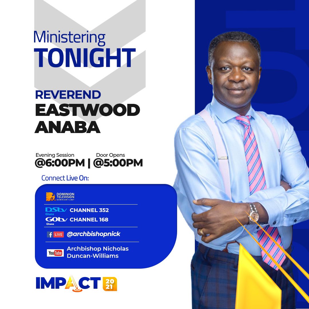 Impact Day 5 evening service with Rev Eastwood Anaba. link ⬇️ #Impact2021 #FreshFire 

facebook.com/ArchbishopNick…