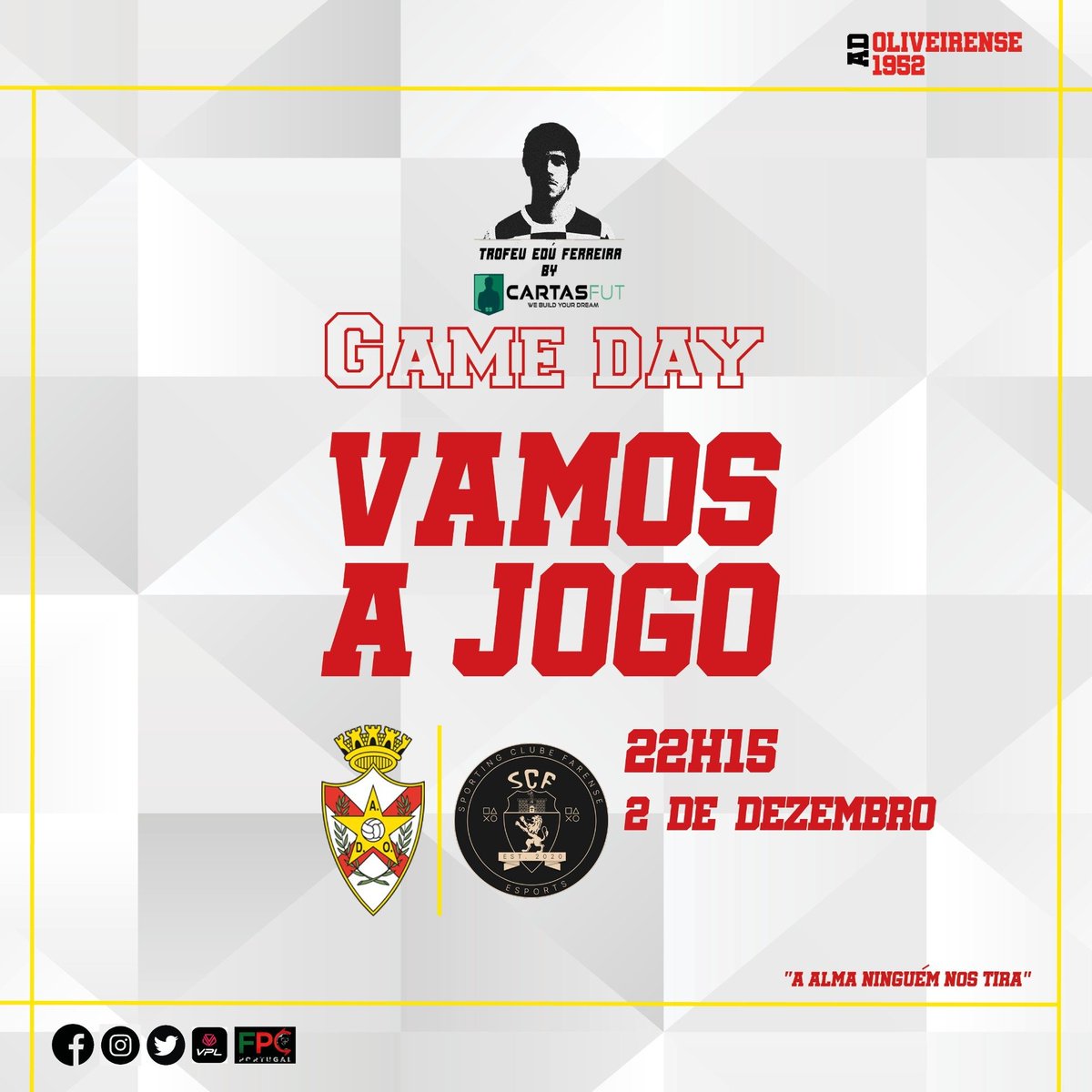 ADO1952Esports's tweet photo. 🏆 Troféu Edu Ferreira by Cartas FUT

🆚 SC Farense eSports (Jornada 1)

⏰ 22h15

https://t.co/etzqDS4uZ9

A Alma Ninguém Nos Tira ❤️🤍 https://t.co/gVWWBt04Us