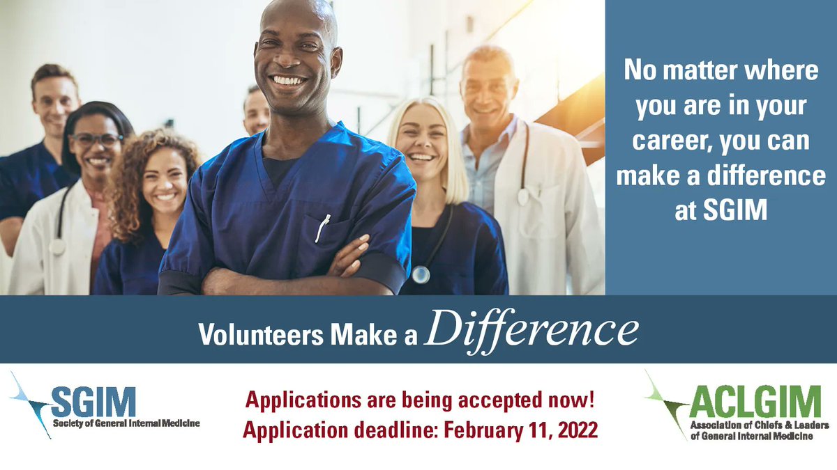 SocietyGIM's tweet photo. Did you know that anyone can volunteer at SGIM? It doesn’t matter if you're a full professor, resident, researcher, or student-you can make a difference within SGIM! We encourage SGIM members who've previously volunteered to apply for available positions https://t.co/i1QK99nb6l https://t.co/pBRoMxv1yz